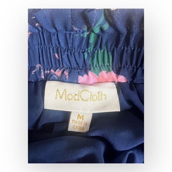 Modcloth Floral A-Line Skirt Navy Blue & Pink Flowers - Picture 4 of 8